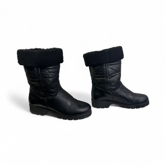 LA CANADIENNE BLACK QUILTED FAUX FUR CUFF BOOTS WOMENS 9.5 - Picture 8 of 10